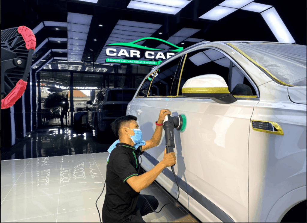 nhan vien car care centre dang su dung xi danh bong buoc 3